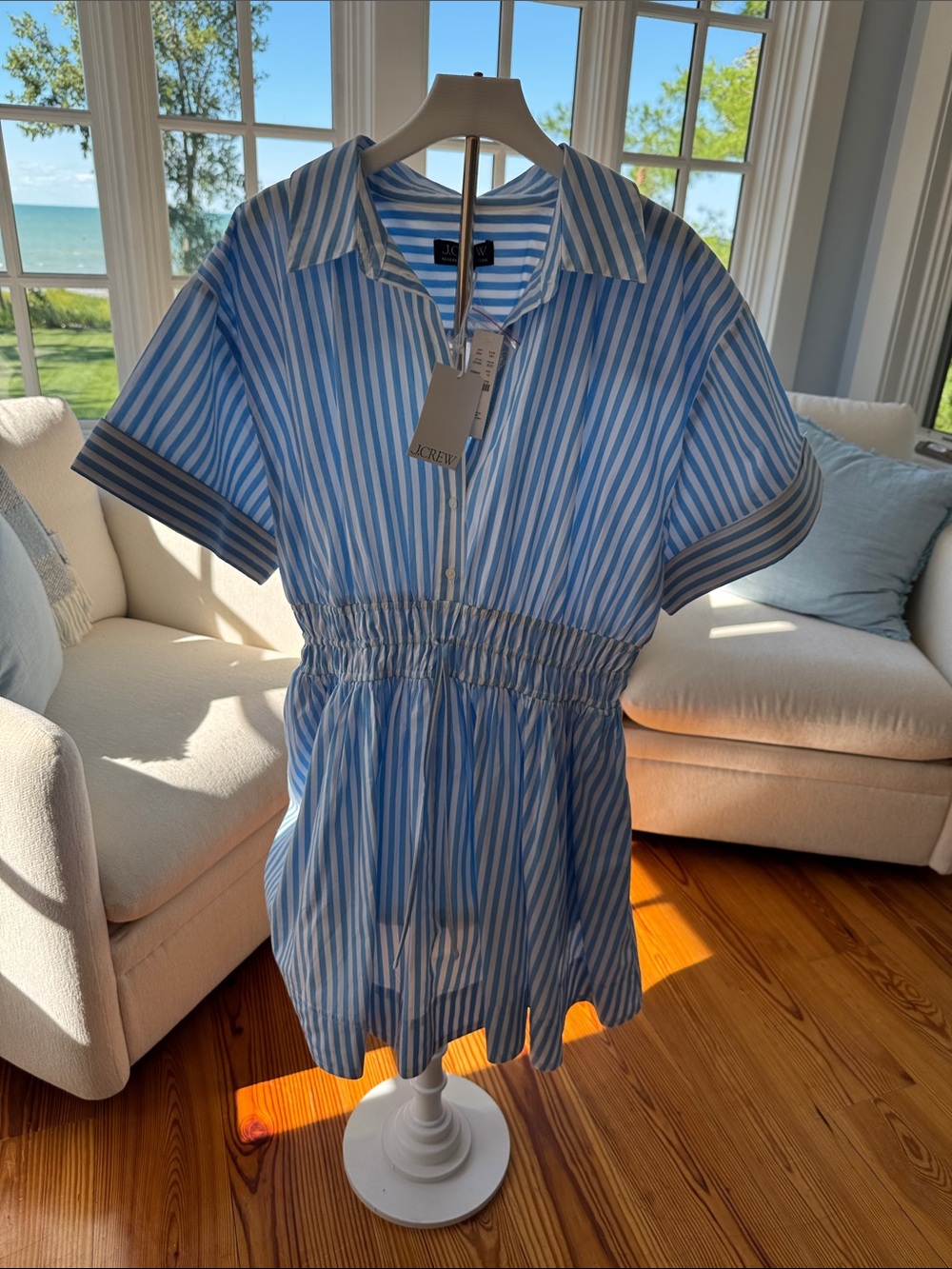J. Crew Girls Blue & White Striped Pullover Shirt Dress